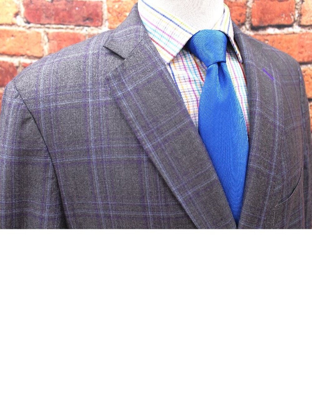 42 R- J. HILBURN 100% WOOL SPORT COAT GRAY, PURPLE & BLUE WIDOWPANE
